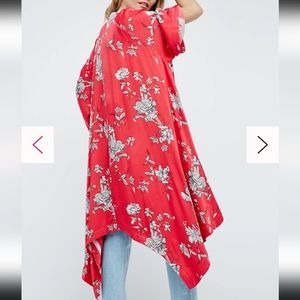 Free People Red Floral Handkerchief Kimono Size L